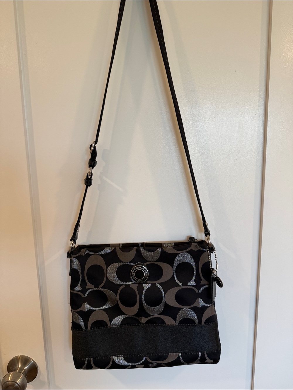 Coach Black and Gray Signature Crossbody with Adjustable Strap